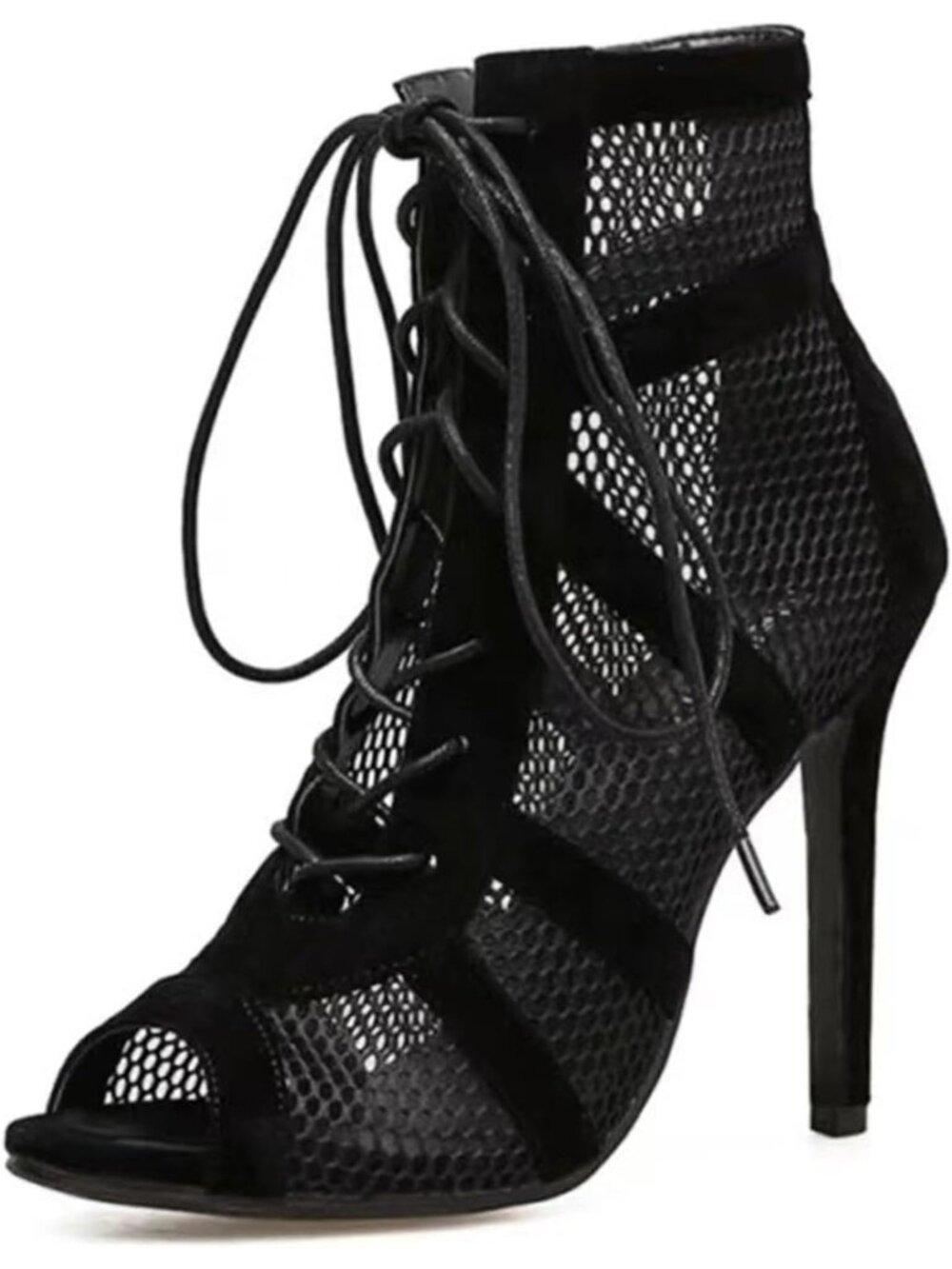Women's Black#1 Sandals Peep Toe High Top Sandals Lace Up Buckle Strap Heels